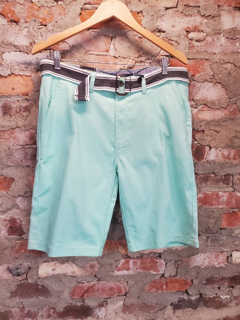 True Rock Mens Size 34 Mint Green Chino Shorts Belted Flat Front Pockets